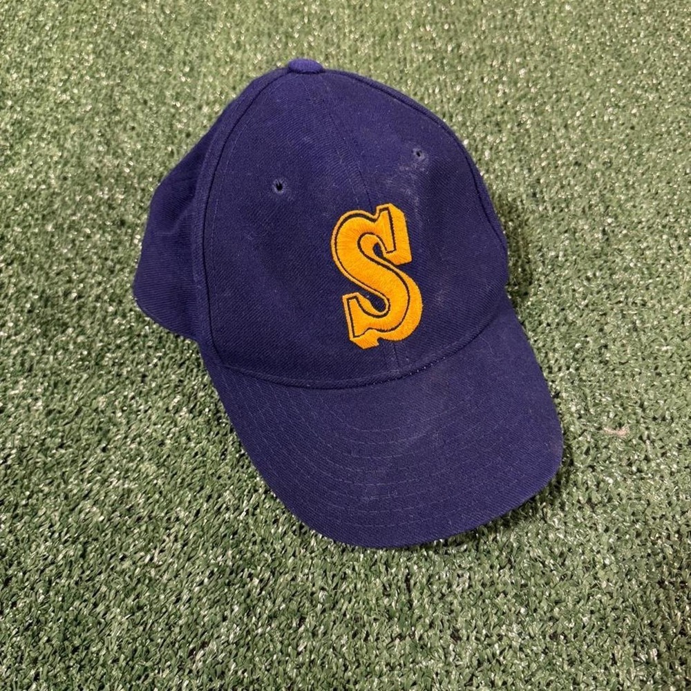 Vintage New Era MLB Seattle Mariners Fitted Hat Navy Blue 100% Wool Size 7 1/4